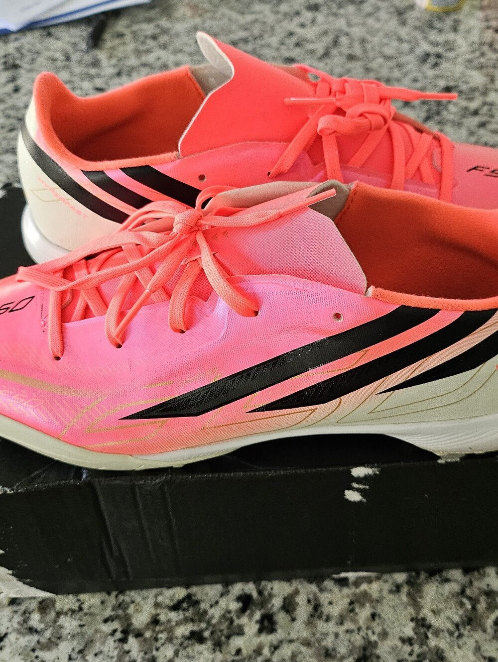 adidas Kid's Neon Pink Athletic Shoes with Black Stripes
